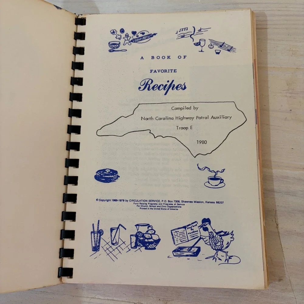 Vintage 1980 North Carolina Highway Patrol Auxiliary Troop E Cookbook NC Badge